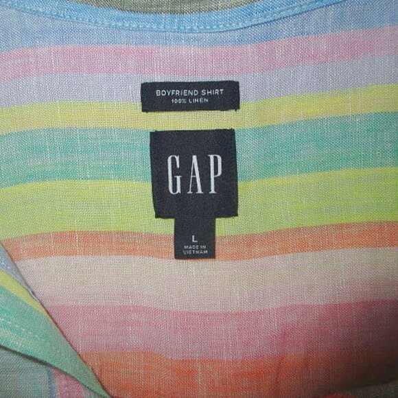 Gap Rainbow Stripe Linen Boyfriend Shirt Size L Button Up Long Sleeves Oversized - Picture 5 of 11